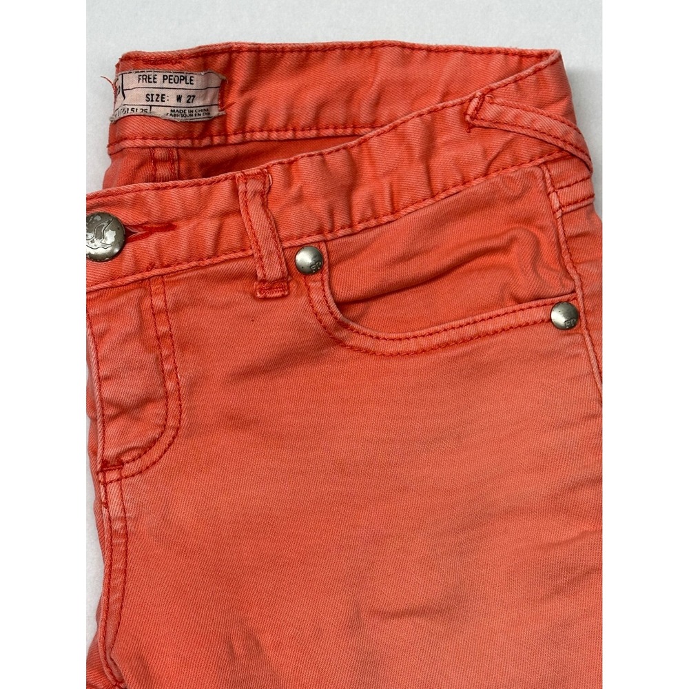 Free People Coral Orange Skinny Jeans Women's Size 27 Low Rise‎ Casual